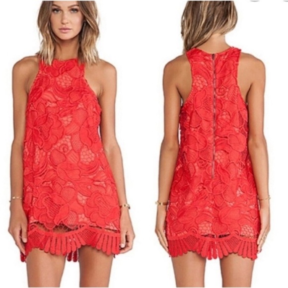 Lovers + friends Caspian red lace sleeveless party cocktail dress size xsmall - Picture 1 of 16